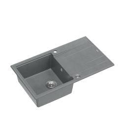 Quadri Luton chiuvetă de bucătărie montată pe blat din granit gri cu suprafață de scurgere reversibilă 86x50cm cu dop inox 1208967340