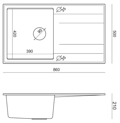 Quadri Luton chiuvetă de bucătărie montată pe blat din granit gri cu suprafață de scurgere reversibilă 86x50cm cu dop inox 1208967340