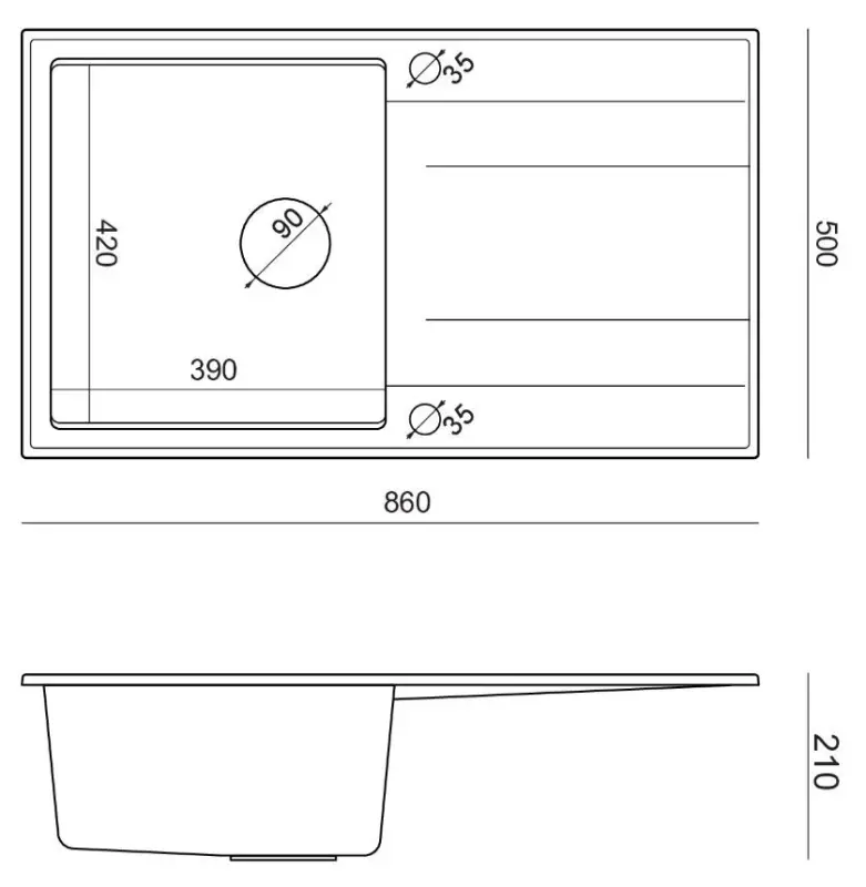 Quadri Luton chiuvetă de bucătărie montată pe blat din granit gri cu suprafață de scurgere reversibilă 86x50cm cu dop inox 1208967340