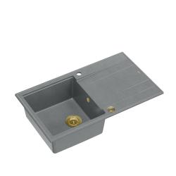 Quadri Luton chiuvetă de granit gri cu suprafață de scurgere reversibilă 86x50cm cu dop auriu 1208967341