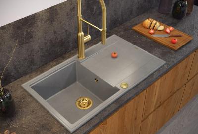 Quadri Luton chiuvetă de granit gri cu suprafață de scurgere reversibilă 86x50cm cu dop auriu 1208967341