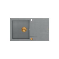 Quadri Luton chiuvetă de bucătărie din granit gri cu scurgător reversibil 86x50cm cu dop de cupru 1208967342
