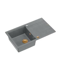 Quadri Luton chiuvetă de bucătărie din granit gri cu scurgător reversibil 86x50cm cu dop de cupru 1208967342