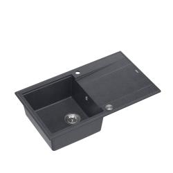 Quadri Luton spoelbak van antraciet graniet met afdruipvlak, omkeerbaar, 86x50 cm, met roestvrijstalen plug 1208967343