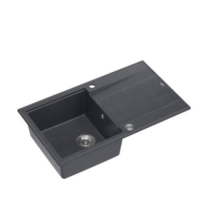 Quadri Luton spoelbak van antraciet graniet met afdruipvlak, omkeerbaar, 86x50 cm, met roestvrijstalen plug 1208967343