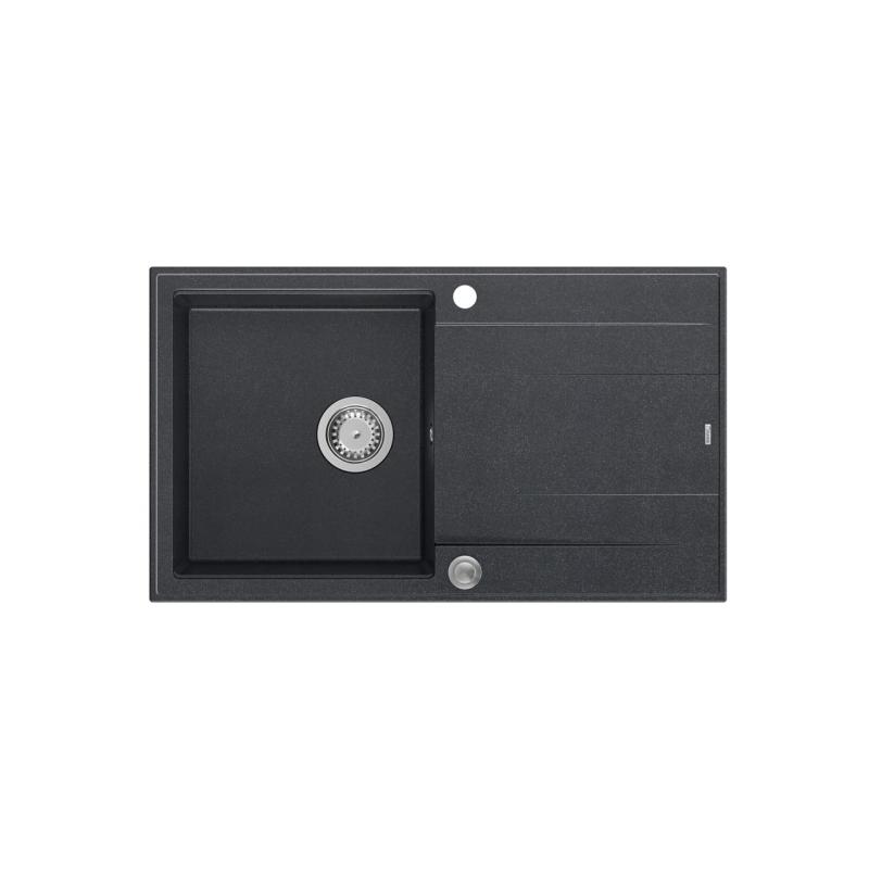 Quadri Luton chiuvetă de granit antracit cu suprafață de scurgere reversibilă 86x50cm cu dop din oțel inoxidabil 1208967343