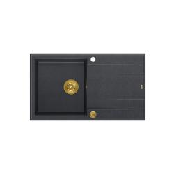 Quadri Luton antracit granit chiuvetă de suprafață cu scurgător reversibil 86x50cm cu dop auriu 1208967344