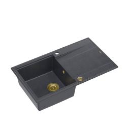 Quadri Luton antracit granit chiuvetă de suprafață cu scurgător reversibil 86x50cm cu dop auriu 1208967344