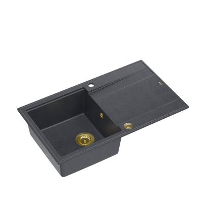 Quadri Luton antracit granit chiuvetă de suprafață cu scurgător reversibil 86x50cm cu dop auriu 1208967344