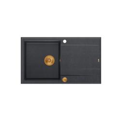 Quadri Luton chiuvetă de granit antracit cu suprafață de scurgere reversibilă 86x50cm cu dop de cupru 1208967345