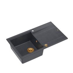 Quadri Luton chiuvetă de granit antracit cu suprafață de scurgere reversibilă 86x50cm cu dop de cupru 1208967345