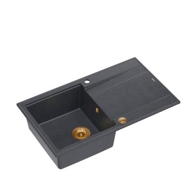 Quadri Luton chiuvetă de granit antracit cu suprafață de scurgere reversibilă 86x50cm cu dop de cupru 1208967345