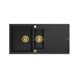 Quadri Luton chiuvetă încastrată din granit negru 1,5 cuvă cu scurgător reversibil 100x50cm cu dop auriu 1208967346