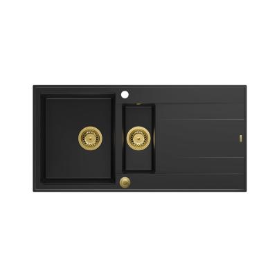 Quadri Luton chiuvetă încastrată din granit negru 1,5 cuvă cu scurgător reversibil 100x50cm cu dop auriu 1208967346