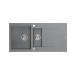 Quadri Luton chiuvetă de suprafață 1,5 cuve din granit gri cu scurgător reversibil 100x50cm cu dop din oțel inoxidabil 1208967350.