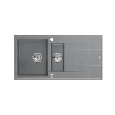 Quadri Luton chiuvetă de suprafață 1,5 cuve din granit gri cu scurgător reversibil 100x50cm cu dop din oțel inoxidabil 1208967350.