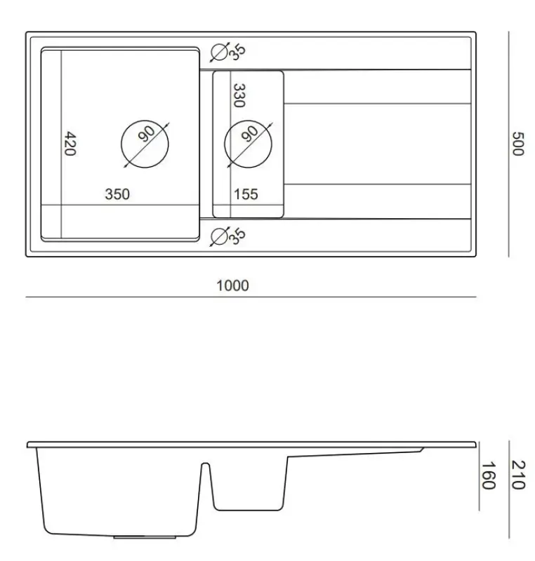 Quadri Luton chiuvetă de suprafață 1,5 cuve din granit gri cu scurgător reversibil 100x50cm cu dop din oțel inoxidabil 1208967350.