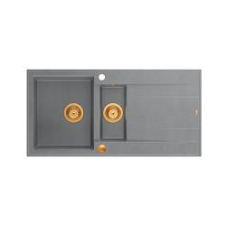 Quadri Luton chiuvetă suprapozabilă din granit gri 1,5 cuvă cu scurgător reversibil 100x50cm cu dop din cupru 1208967352