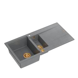 Quadri Luton chiuvetă suprapozabilă din granit gri 1,5 cuvă cu scurgător reversibil 100x50cm cu dop din cupru 1208967352