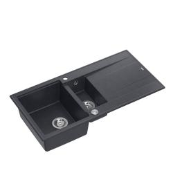 Quadri Luton chiuvetă din granit antracit, montaj pe blat, 1,5 cuvă cu suprafață de scurgere reversibilă, 100x50 cm, cu dop din inox 1208967353