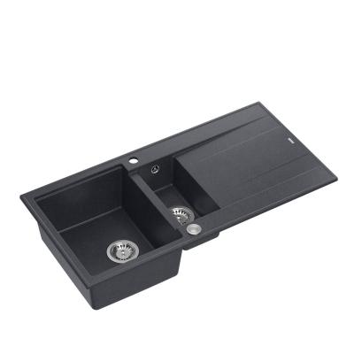 Quadri Luton chiuvetă din granit antracit, montaj pe blat, 1,5 cuvă cu suprafață de scurgere reversibilă, 100x50 cm, cu dop din inox 1208967353