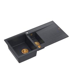 Quadri Luton chiuvetă din granit antracit de suprafață montată pe blat 1,5 cuvă cu scurgere reversibilă 100x50cm cu dop de cupru 1208967355