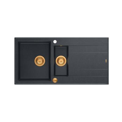Quadri Luton chiuvetă din granit antracit de suprafață montată pe blat 1,5 cuvă cu scurgere reversibilă 100x50cm cu dop de cupru 1208967355