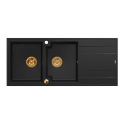 Quadri Luton chiuvetă dublă din granit negru cu picurător 116x50 cm cu dop de cupru 1208967357