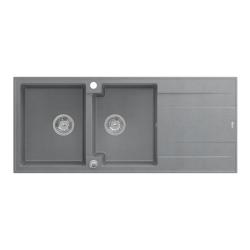 Quadri Luton chiuvetă dublă de granit gri cu scurgător 116x50 cm cu dop din inox 1208967360.