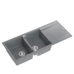 Quadri Luton chiuvetă dublă de granit gri cu scurgător 116x50 cm cu dop din inox 1208967360.