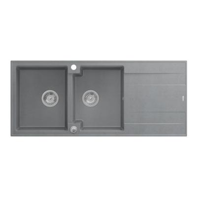 Quadri Luton chiuvetă dublă de granit gri cu scurgător 116x50 cm cu dop din inox 1208967360.