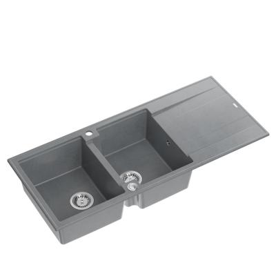 Quadri Luton chiuvetă dublă de granit gri cu scurgător 116x50 cm cu dop din inox 1208967360.