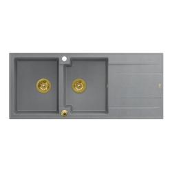 Quadri Luton chiuvetă dublă din granit cu scurgător 116x50 cm cu dop auriu 1208967361.