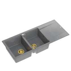 Quadri Luton chiuvetă dublă din granit cu scurgător 116x50 cm cu dop auriu 1208967361.