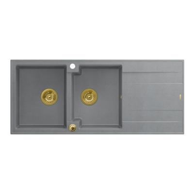 Quadri Luton chiuvetă dublă din granit cu scurgător 116x50 cm cu dop auriu 1208967361.