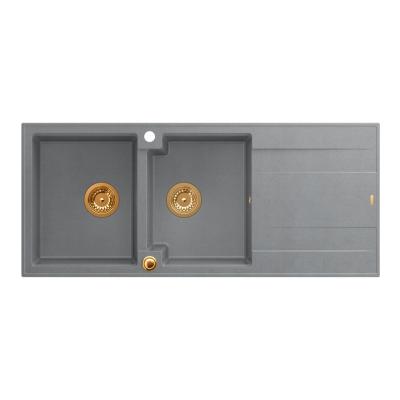 Quadri Luton chiuvetă dublă de granit gri cu scurgător 116x50 cm cu dop de cupru 1208967362