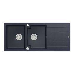 Quadri Luton chiuvetă dublă din granit antracit cu zonă de scurgere 116x50 cm cu dop din inox 1208967363