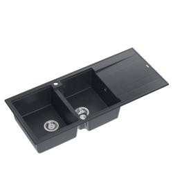 Quadri Luton chiuvetă dublă din granit antracit cu zonă de scurgere 116x50 cm cu dop din inox 1208967363