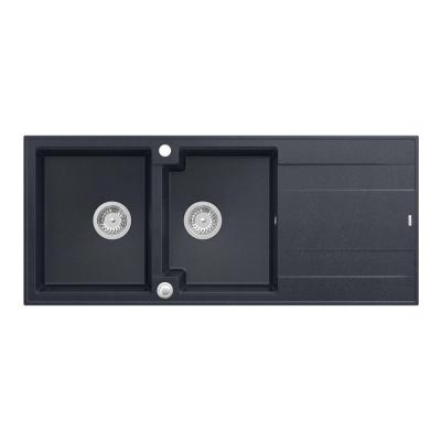 Quadri Luton chiuvetă dublă din granit antracit cu zonă de scurgere 116x50 cm cu dop din inox 1208967363