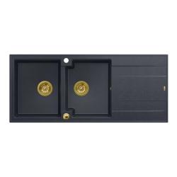 Quadri Luton chiuvetă dublă de granit cu scurgător antracit de 116x50 cm cu sifon auriu 1208967364