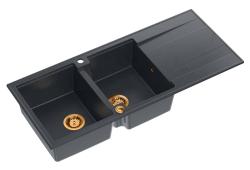 Quadri Luton chiuvetă dublă din granit cu picurător antracit 116x50 cm cu dop din cupru 1208967365