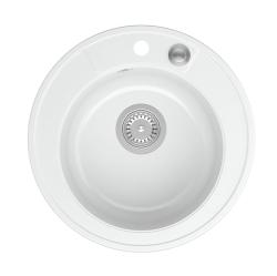 Quadri Norwich granit chiuvetă rotundă albă pe blat cu dop din inox și scurgere push-to-open 1208967366