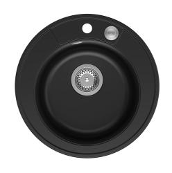 Quadri Norwich granit negru chiuvetă rotundă montată pe blat cu dop din inox și scurgere push to open 1208967367