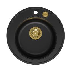 Quadri Norwich granit negru chiuvetă rotundă de blat cu dop auriu și scurgere cu deschidere prin apăsare 1208967368