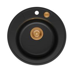 Quadri Norwich granit negru chiuvetă rotundă supraetajată cu dop de cupru și scurgere push to open 1208967369