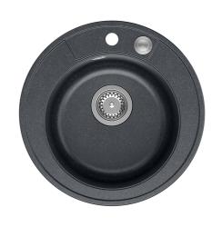 Chiuvetă rotundă Quadri Norwich din granit antracit cu montare pe suprafață, dop din inox și scurgere push-to-open 1208967373