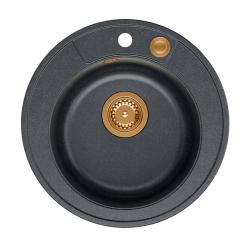 Chiuvetă rotundă Quadri Norwich din granit antracit, montaj pe blat, cu dop de cupru și scurgere cu deschidere prin apăsare 1208967375