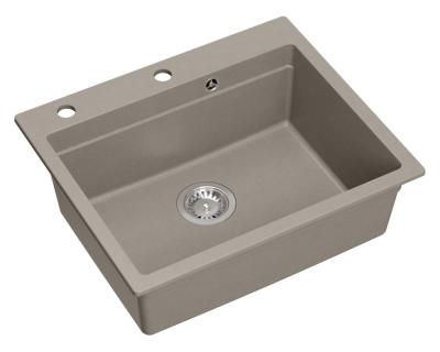 Chiuveta Quadri Durham de culoare maro deschis din granit, cu montare de suprafață 595x500, cu dozator de săpun, tocător, chiuvetă auxiliară și covoraș rulant 1208967376
