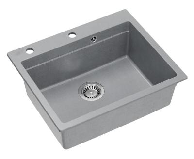 Chiuveta de suprafață Quadri Durham din granit gri, 595x500, cu dozator de săpun, tocător, cuvă auxiliară și covoraș de rulare 1208967378