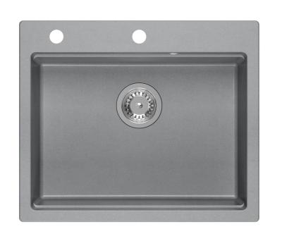 Chiuveta de suprafață Quadri Durham din granit gri, 595x500, cu dozator de săpun, tocător, cuvă auxiliară și covoraș de rulare 1208967378
